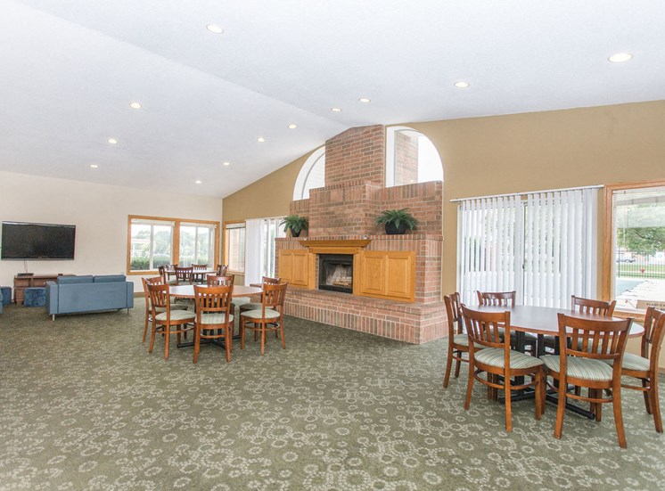Clubhouse with community room and seating for entertaining.